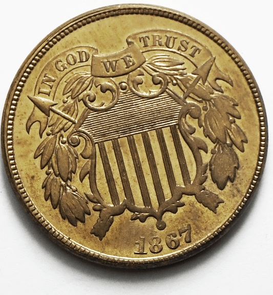 1867 2c Shield Two Cent Piece US Coin AU