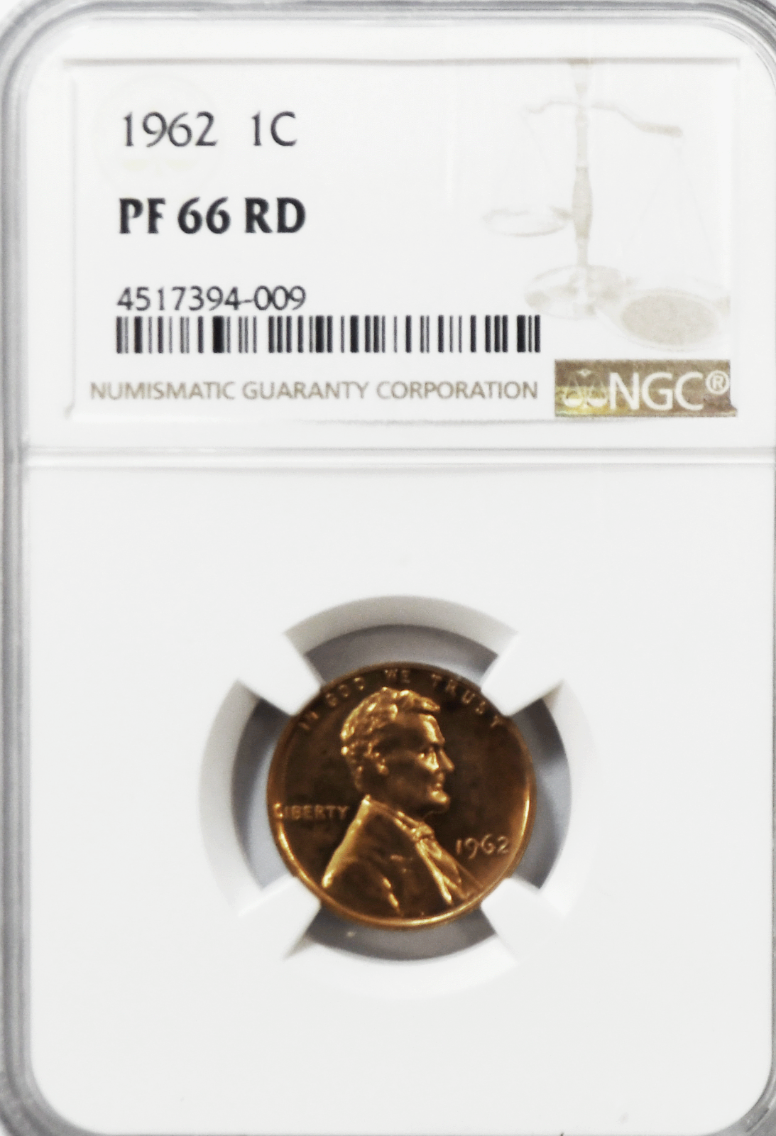 1962 1c Proof Lincoln Memorial Cent One Penny NGC PF66 RD Cameo