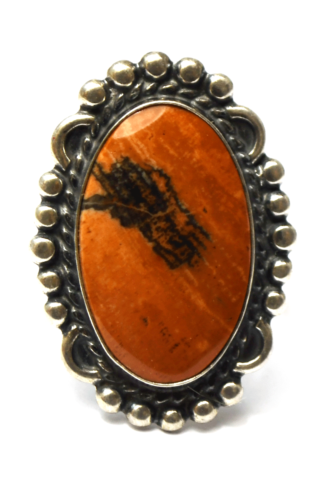 Antique Sterling Silver Oval Red Petrified Wood Ring 31mm Size 6 Adjustable