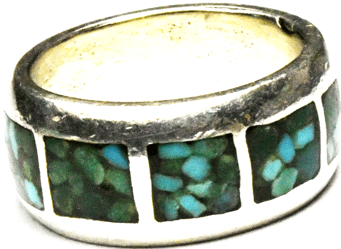 Sterling Silver Green Turquoise Chip Inlay Ring Eternity Band 8mm Size 6-1/4