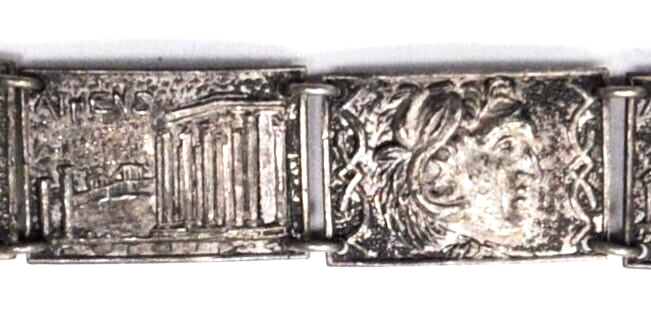 Etha Athens 900 Fine Silver Panel Bracelet Greece Souvenir 14mm 7-1/2"