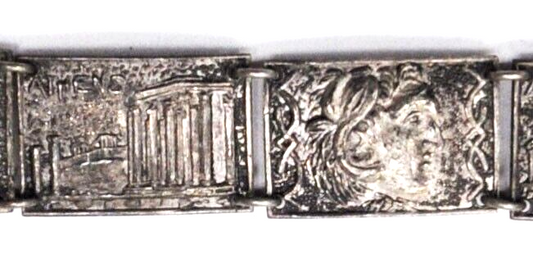 Etha Athens 900 Fine Silver Panel Bracelet Greece Souvenir 14mm 7-1/2"