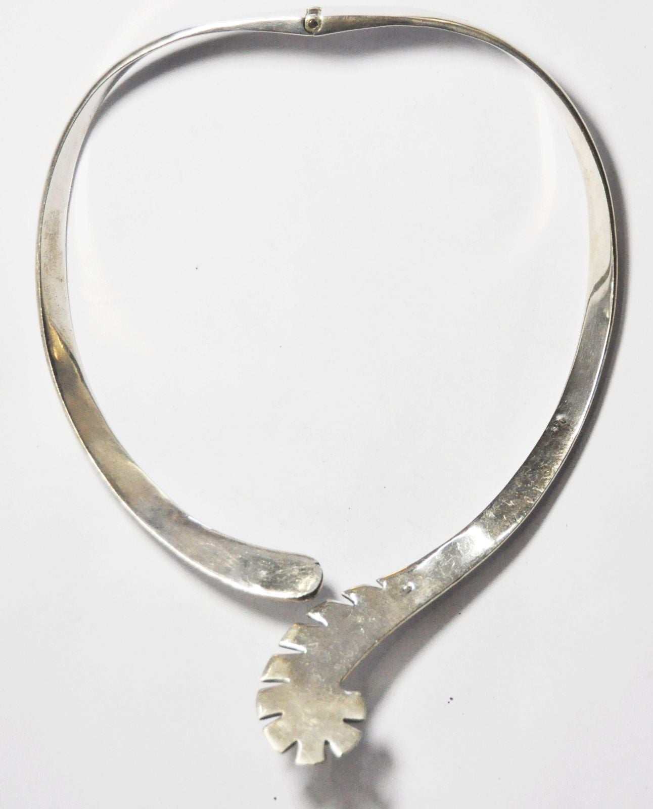 Mexico DMP 925 Silver Turquoise Hinged Heavy Chocker Necklace 16" Tigers Tail