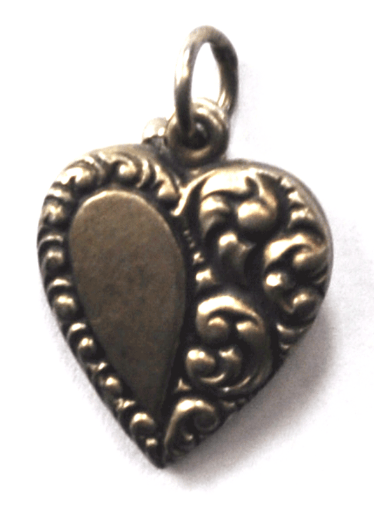Antique Sterling Silver Half Scroll Puffy Heart Charm 18mm Monogrammed
