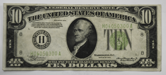 1934 $10 Ten Dollars Federal Reserve Note H04050300A St Louis