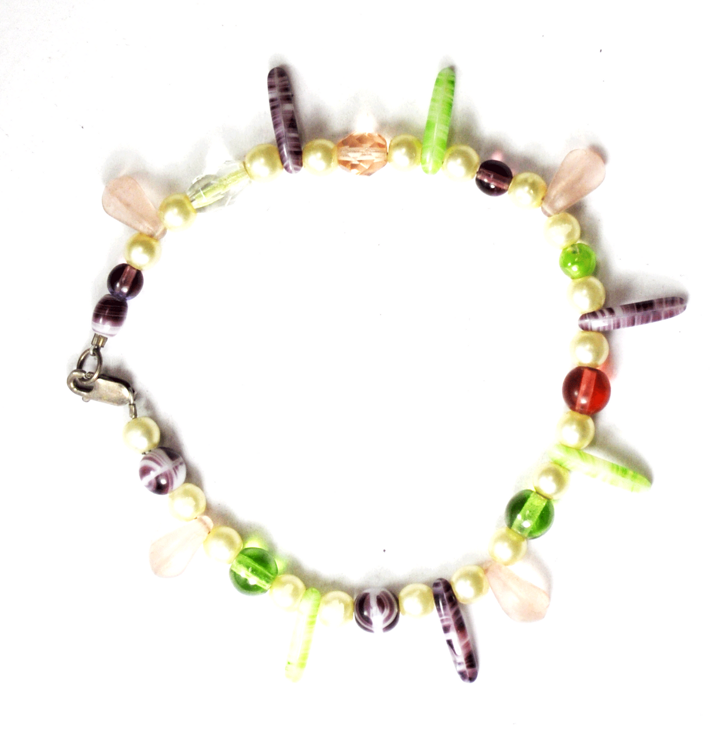 Sterling Silver Jade Amethyst Pearl Branch & Round Bead Bracelet 12mm 9"