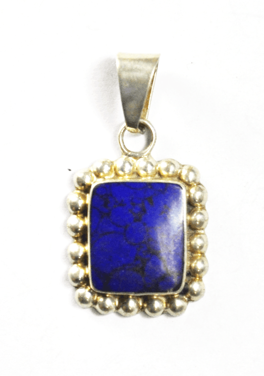 Mexico Sterling Silver Dark Blue Howlite Dot Halo 6mm Bale Pendant 40mm x 21mm