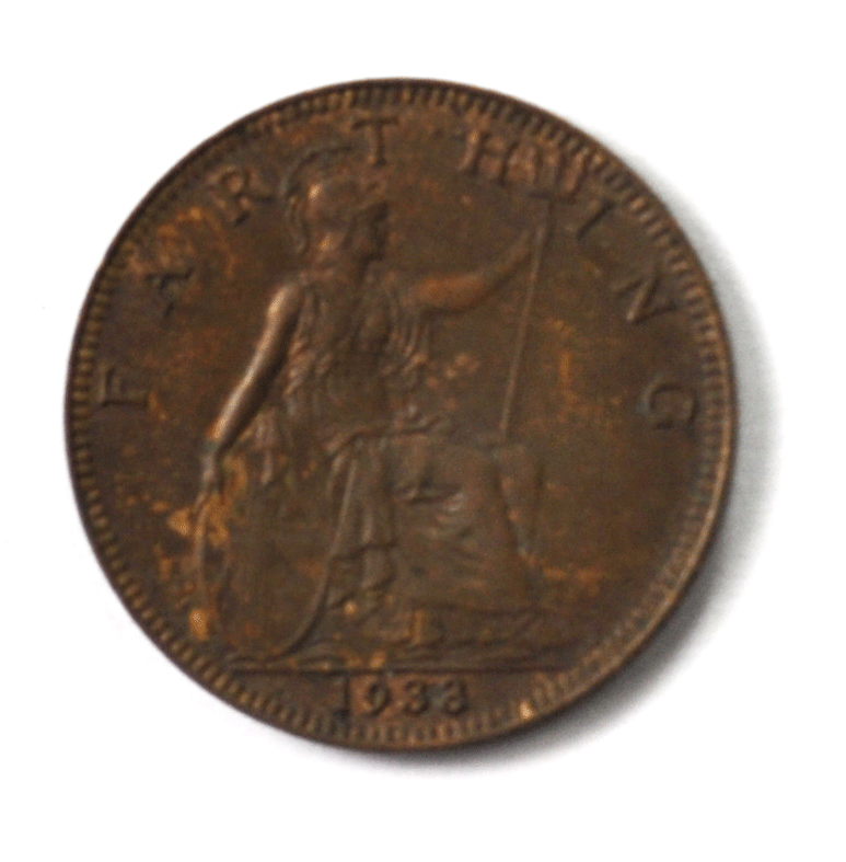1933 1F Great Britain Farthing Bronze Coin