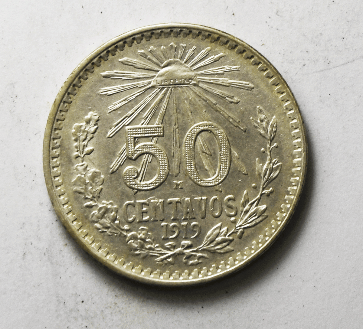 1919 Mexico Estados Unidos Mexicanos 50 Centavos KM# 447 Clashed AU