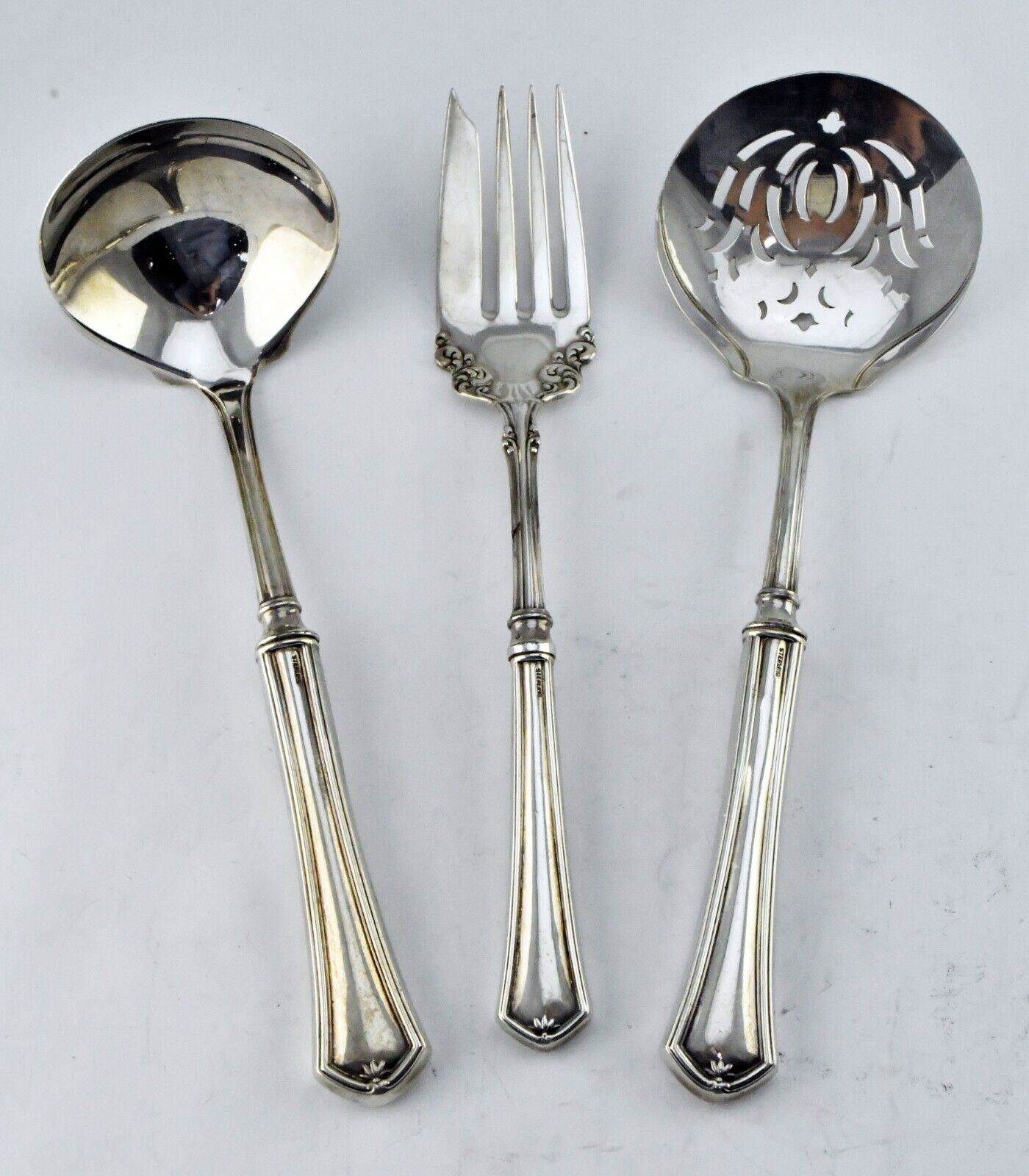 American Silver Co. Sterling 3pc. Serving Tomato Server, Ladle, Serving Fork Set