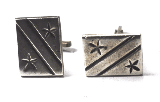 Sterling Silver Double Star & Stripe Rectangle Cufflinke 17mm x 13mm