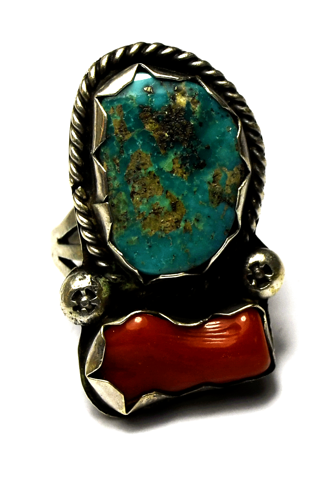 Sterling Turquoise Chunk Coral Ring 32mm Size 6-1/2
