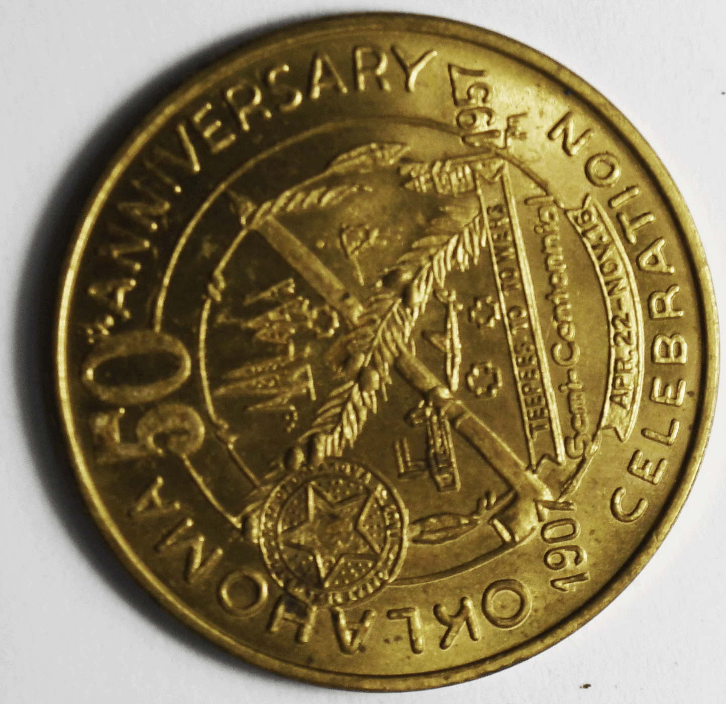 Oklahoma 1957 50th Anniversary Medal Celebration Semi Centennial Exposition 32mm