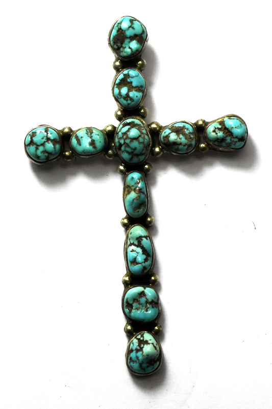Sterling Turquoise Chunk Large Cross Pendant Clip 86mm x 54mm 22g