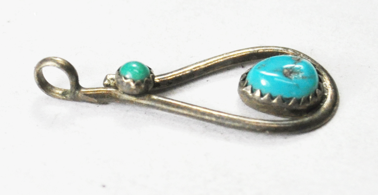 Sterling Teardrop Turquoise Green & Blue Wire Pendant 14mm x 35mm Loretta Maetza