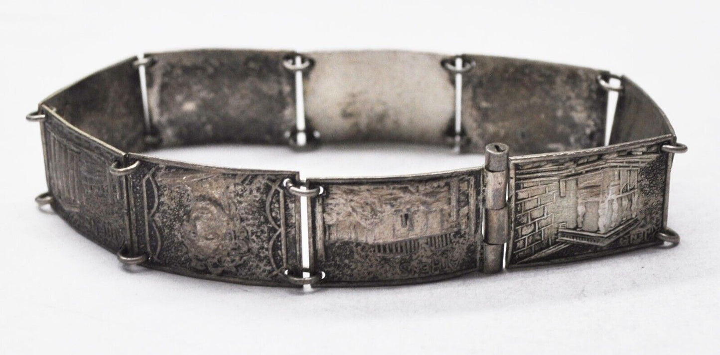 Etha Athens 900 Fine Silver Panel Bracelet Greece Souvenir 14mm 7-1/2"