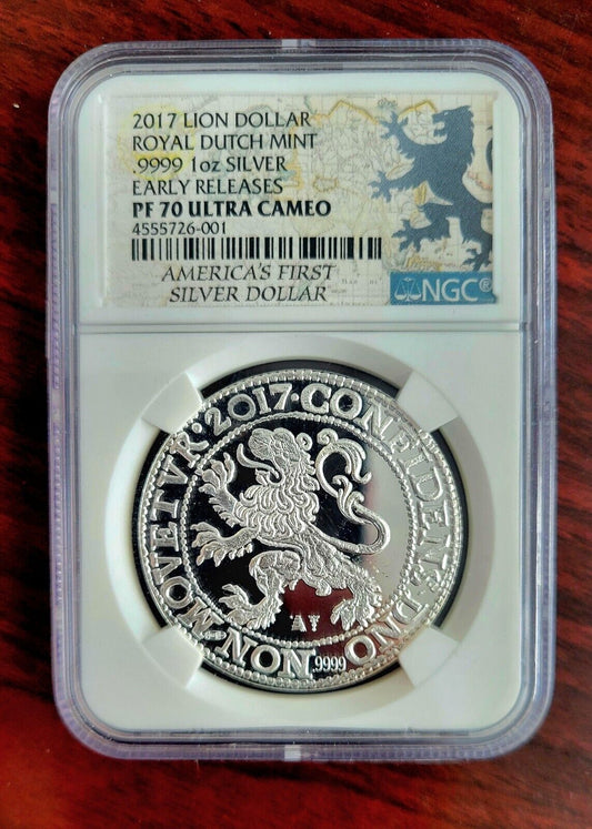 2017 Lion Dollar Royal Dutch Mint NGC PF70 Ultra .9999 Silver 1oz Early Release
