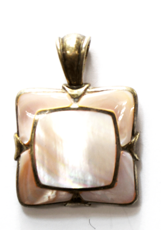 Sterling Silver CFJ Pink MOP Inlay Square Pedant 32mm x 45mm