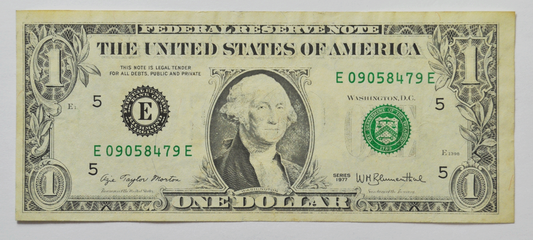1977 $1 One Dollar Federal Reserve Note Insufficient Inking Error Fr# 1909