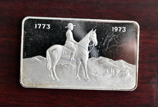 1973 Canadian Mounted Police 200th One Troy Ounce .999 Fine Silver Bar