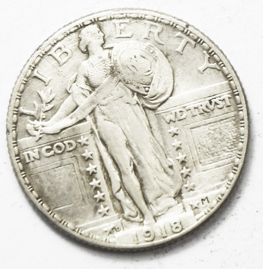 1918 D 25c Standing Liberty Silver Quarter Denver Cleaned