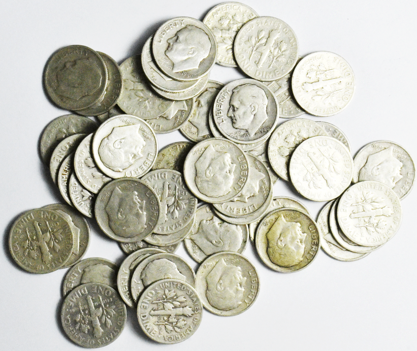 Roll of 50 1949 S 10c Roosevelt Silver Dime Ten Cents San Francisco