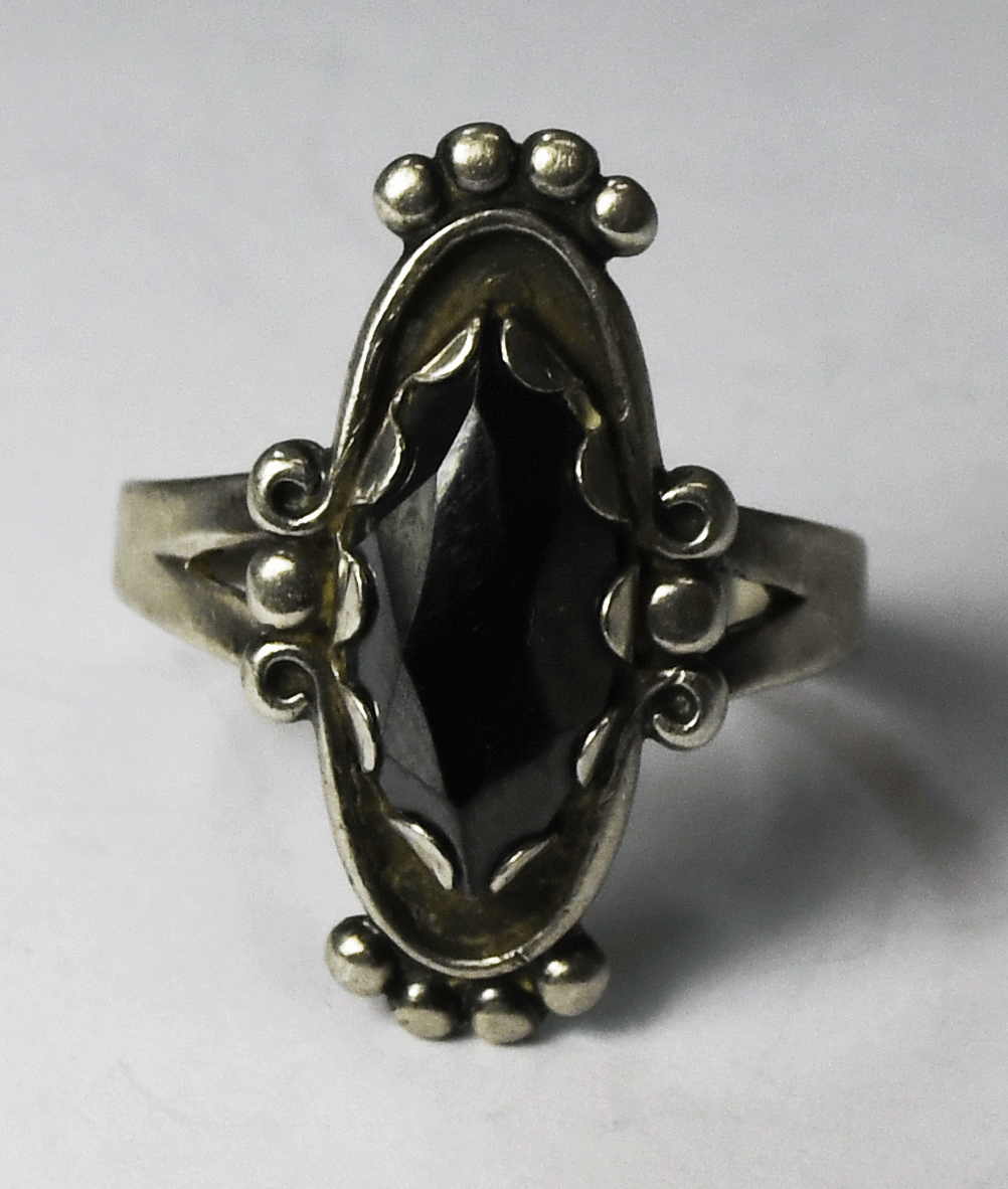 Sterling Silver  Bell Trading Faceted Hematite Ring 24mm Size 8