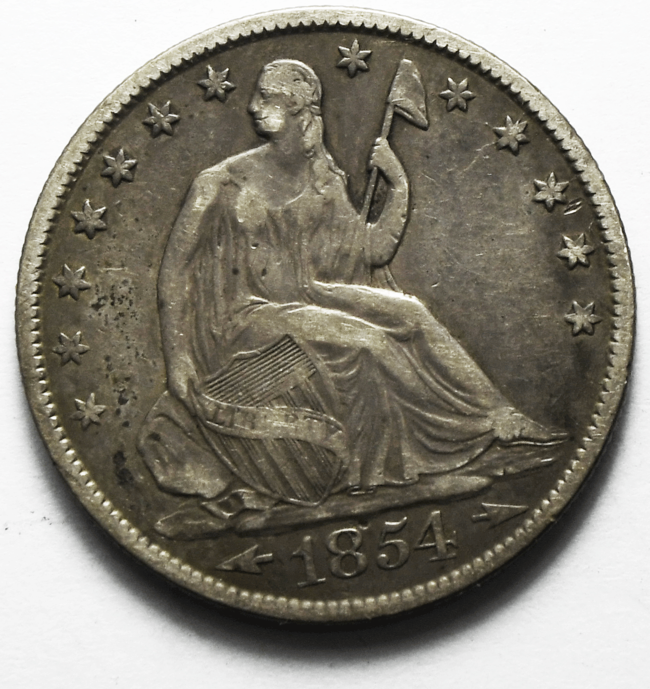 1854 O 50c Seated Liberty Silver Half Dollar Fifty Cents New Orleans
