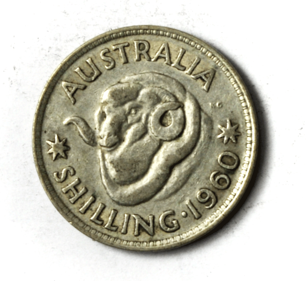 1960 m Australia Shilling Silver Coin KM# 59