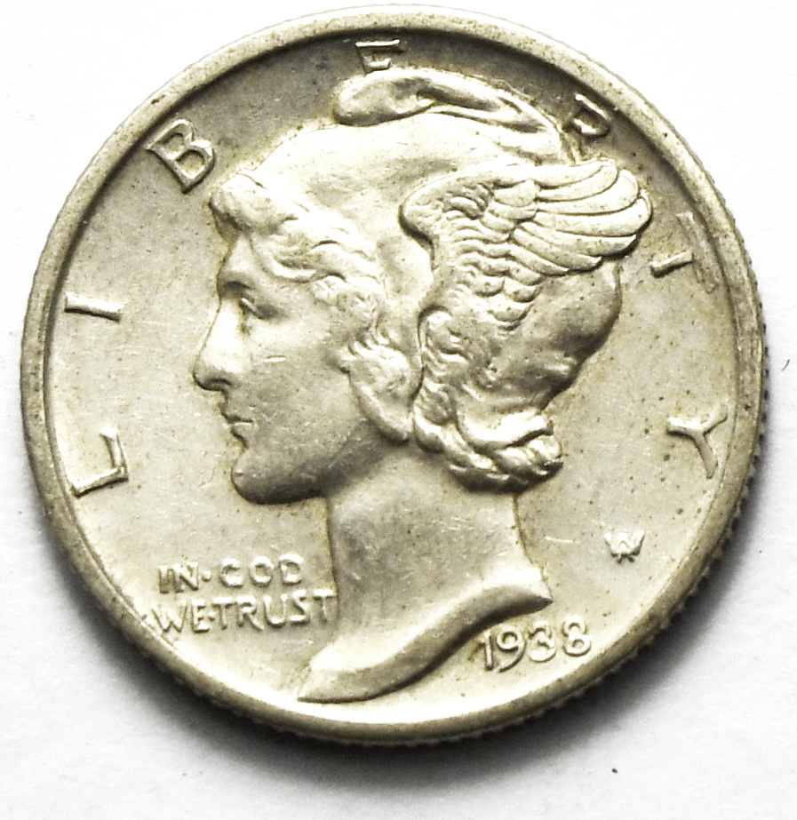 1938 D 10c Mercury Silver Dime Rare Ten Cents Denver AU