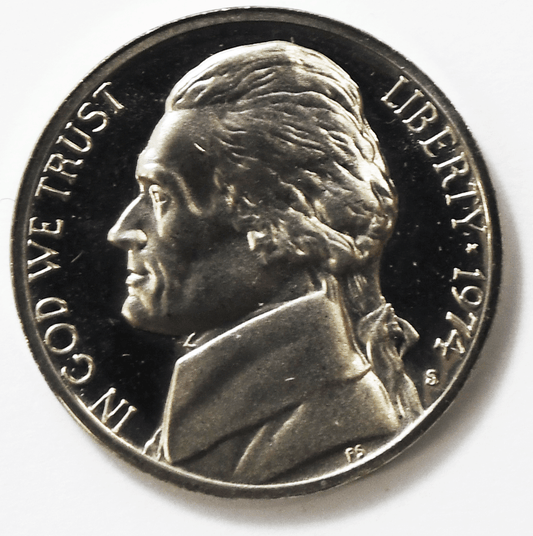 1974 S 5c Jefferson Proof Nickel Five Cents Uncirculated From Proof Set