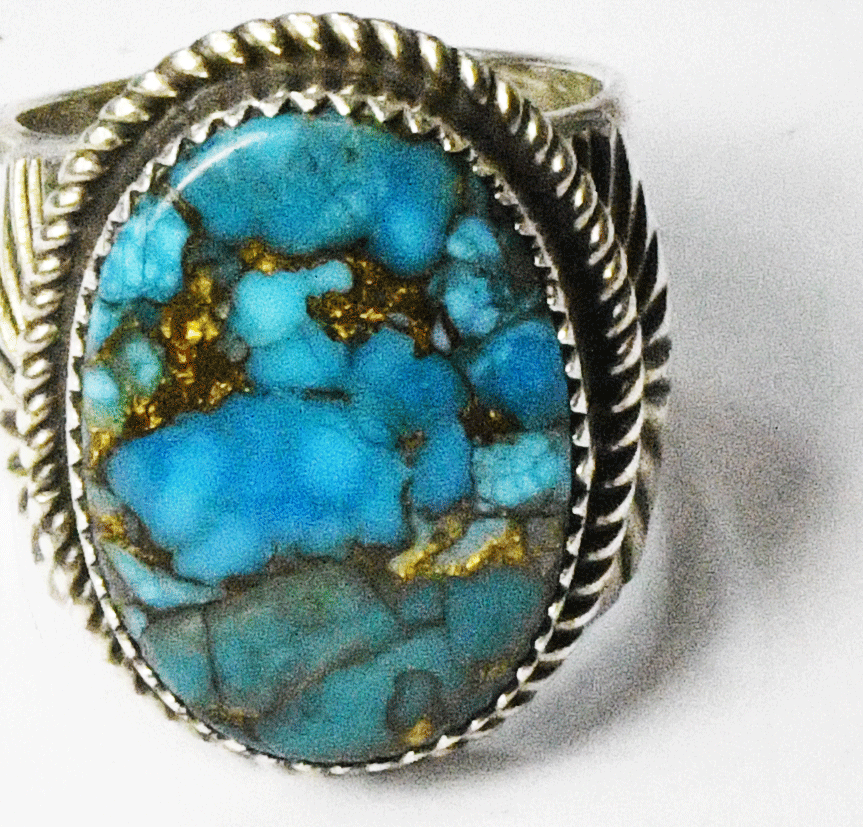 Sterling Silver G Boyd Turquoise Oval Split 29mm Ring Size 8
