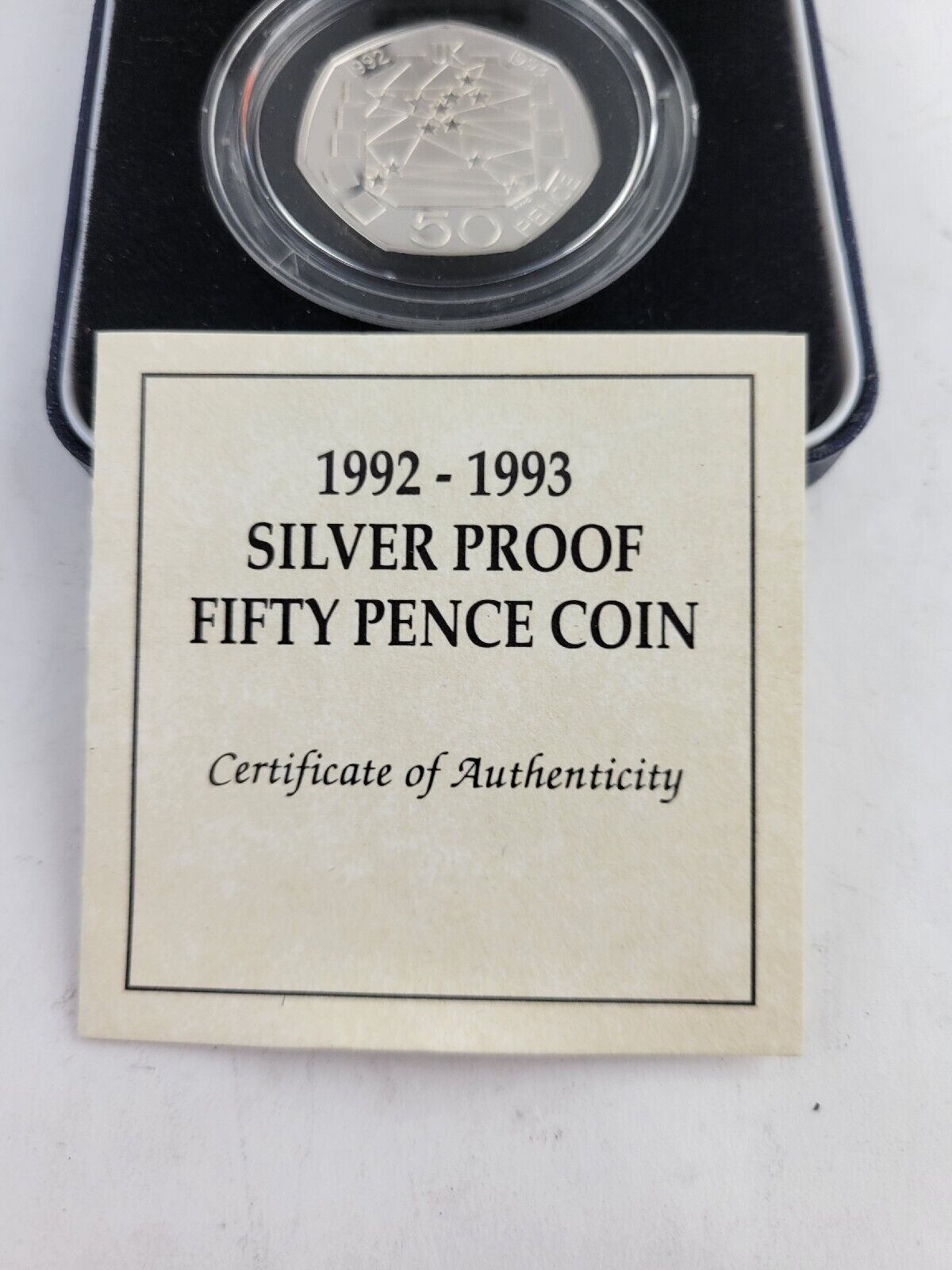 1992 1993 Silver Proof Fifty Pence Commemorative Coin w/Box & Paperwork