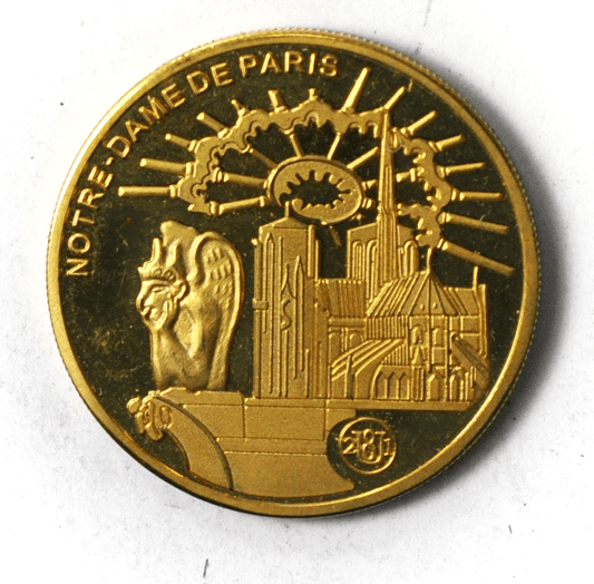 Notre Dame Paris France Cathedral Monuments Gold Tone Proof Medal 40mm