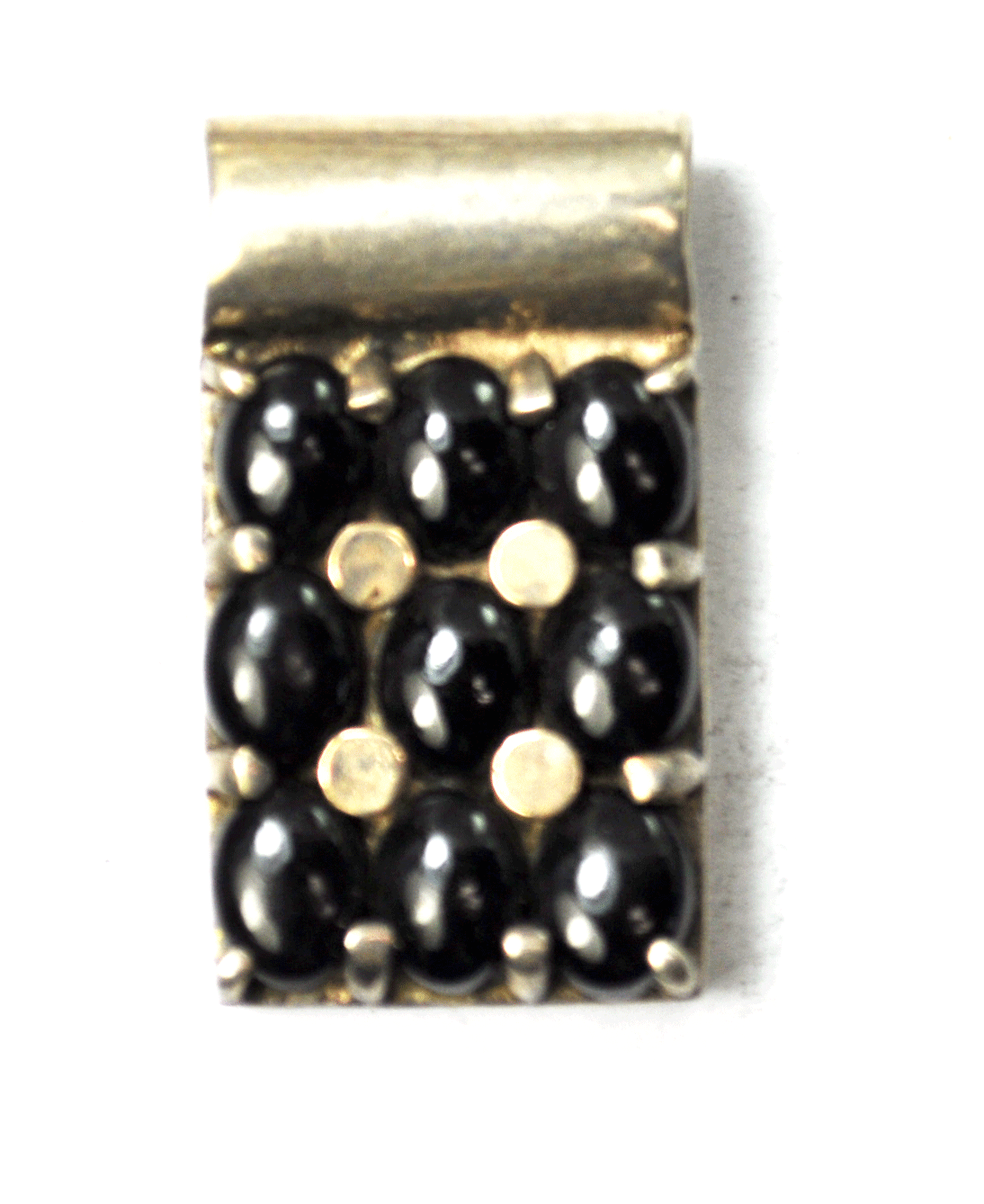 Silver Plated Two Tone Black & Gold Dot Cluster Slide Pendant 1-3/8" x 3/4"