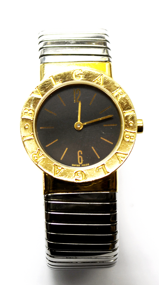 Bvlgari Tubogas 21mm 18k Yellow Gold & Stainless Black Matte Dial Watch BB262T
