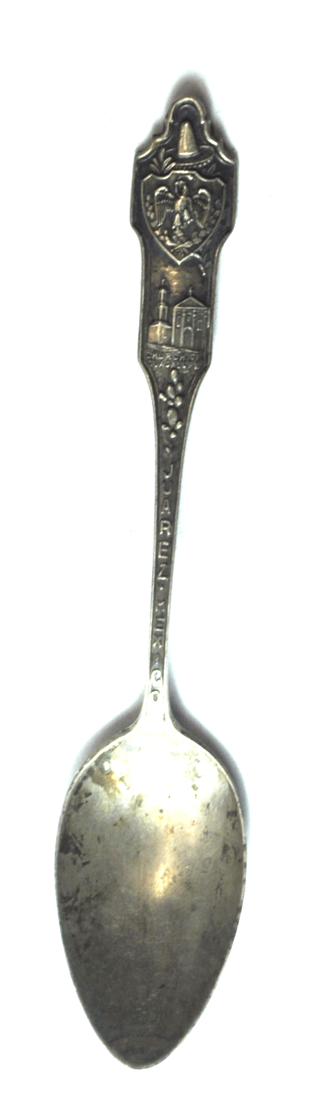 Sterling Robbins Juarez Mexico Guadalupe Church Souvenir Spoon 5-3/8" Bull Ring