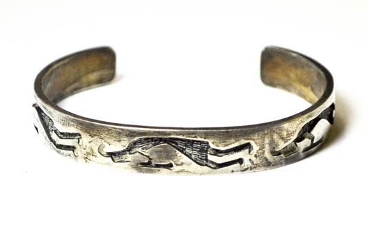 Sterling Silver Tony Kyasyousie Cuff Bar Bracelet Etched Tribal 10mm