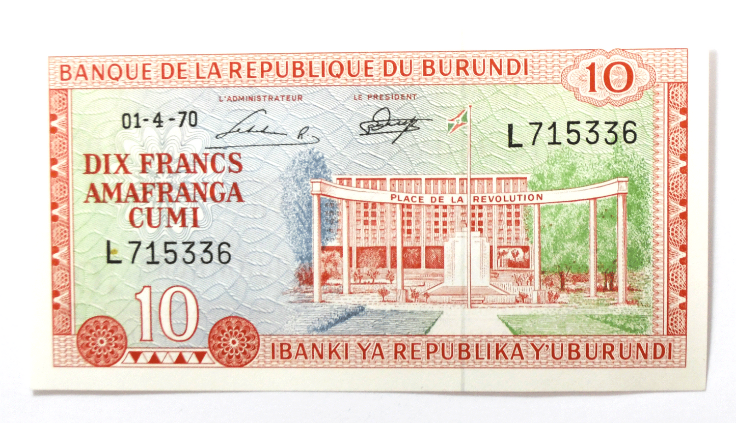 1970 Burundi 10 Francs Uncirculated Banknote L715336