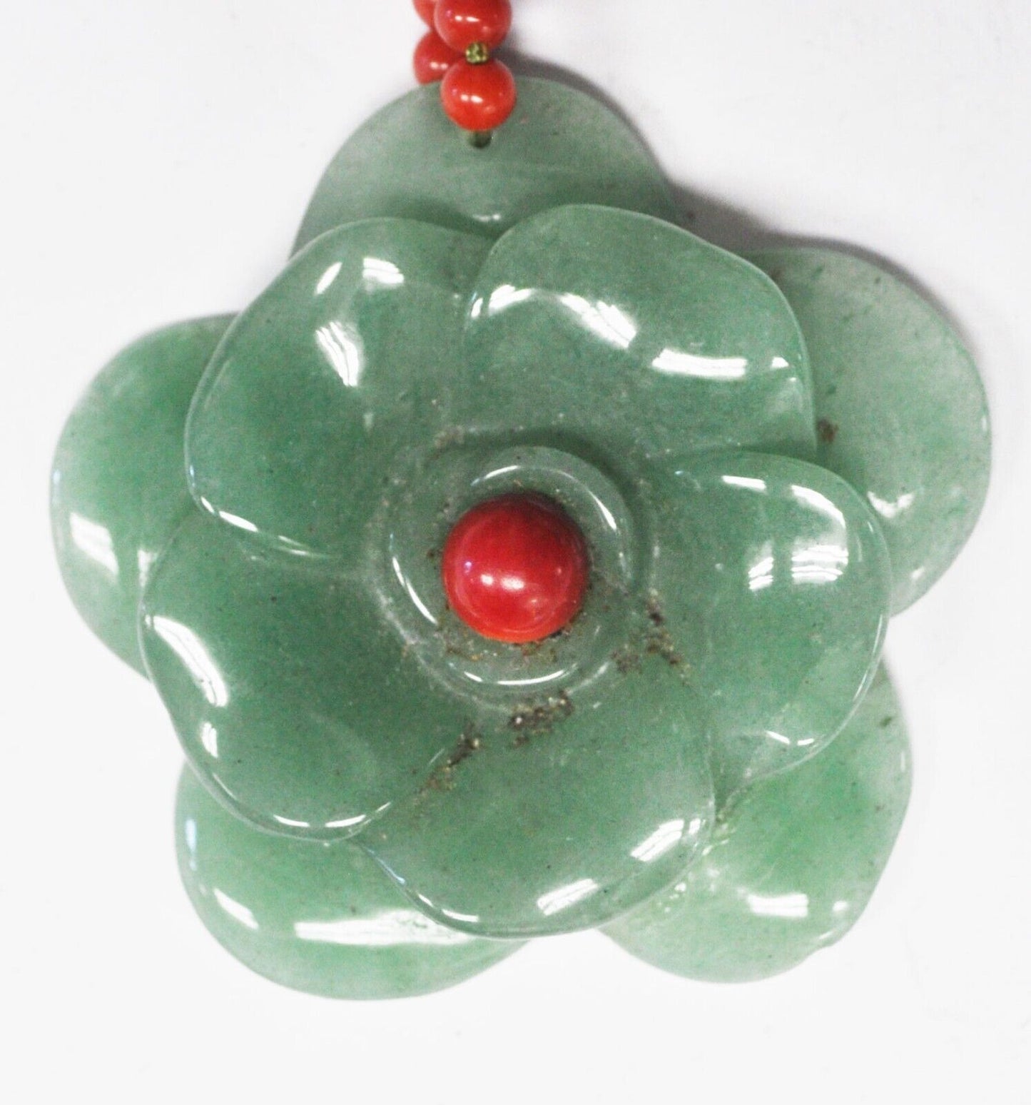 Sterling Silver GSJ 48mm Jade Flower Coral Bead Cord 29.5" Necklace