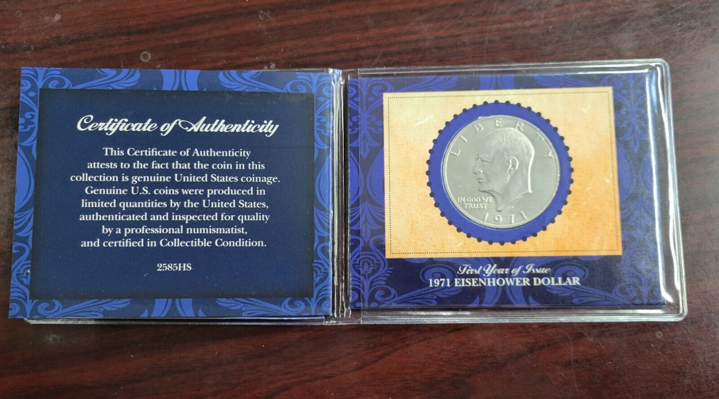 American Coin Treasure First Year Of Issue 1971 Eisenhower Dollar with COA