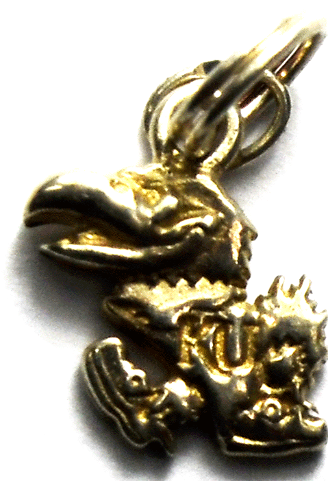 Sterling Silver KU Kansas University Jayhawk Silver Charm 11mm x 9mm