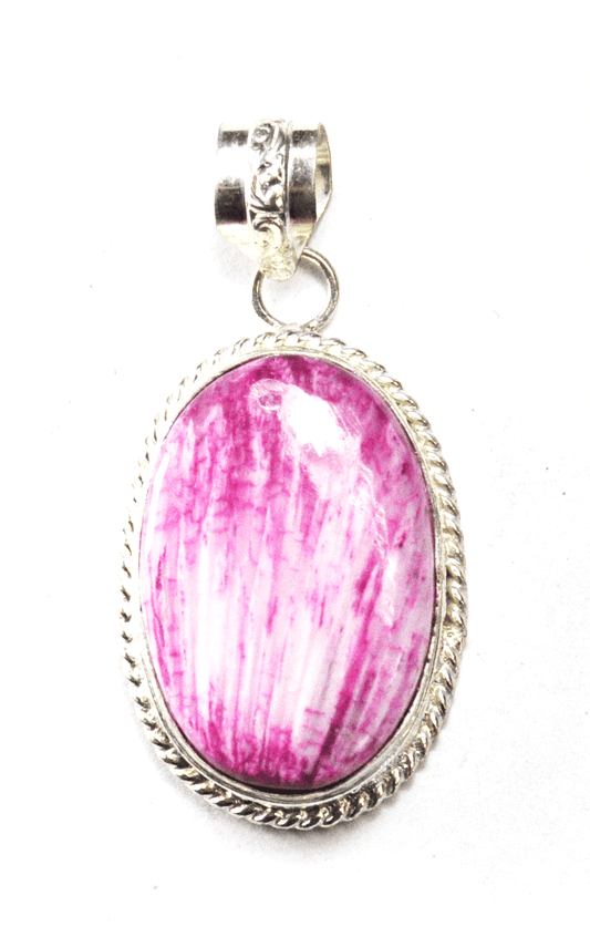 Sterling Silver Pink White Stripe Stone Oval Pendant 54mm x 27mm Pendant