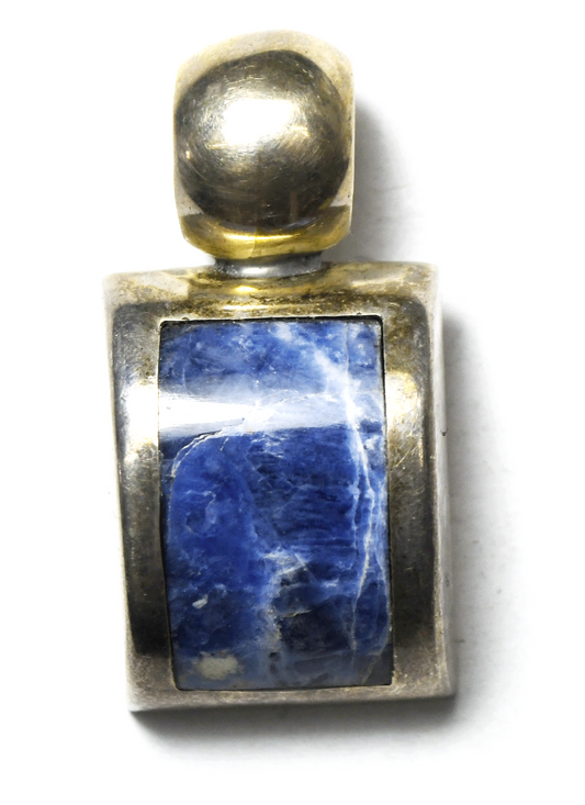 Sterling Silver Mexico ATI Domed Blue Sodalite Rectangle Pendant 41mm x 20mm