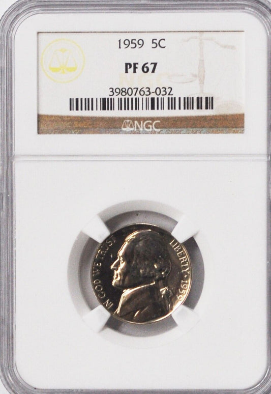 1959 5c Jefferson Proof Nickel Five Cents NGC PF67 Philadelphia