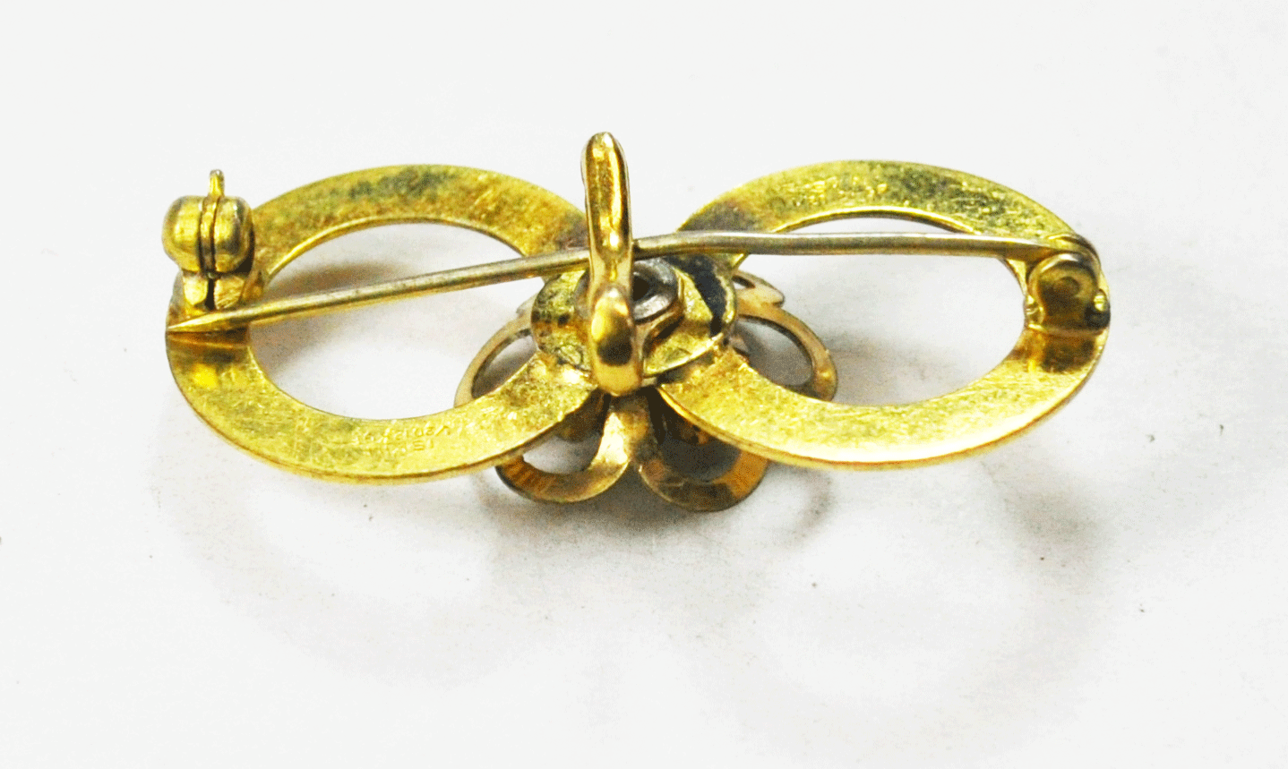 Antique Gold Filled Harry Iskin Double Circle Flower Brooch Pin 37mm x 19mm