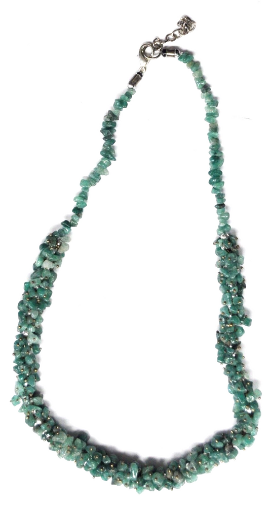 Silver Plated Green Aventurine Popcorn Bead 11mm Cluster Necklace 21"