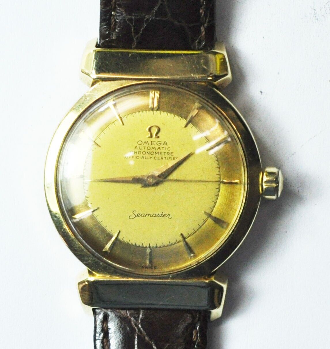 1950 Omega Seamaster 352 18k Gold Bumper Automatic 14324 Hooded Lug Deluxe 34mm