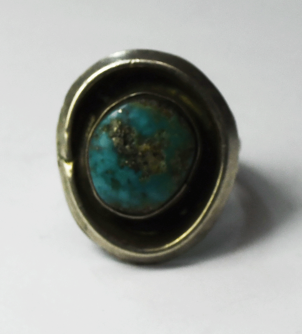 Sterling Silver Vintage Turquoise Ring 21mm Size 4
