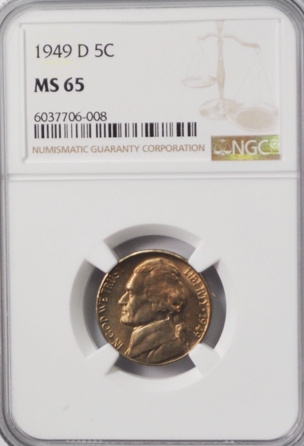 1949 D 5c Jefferson Nickel Five Cents NGC MS65 BU Denver